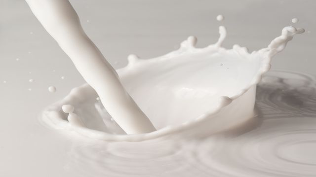 Pouring milk splash on white background