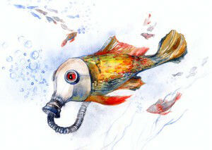 fish with gas mask