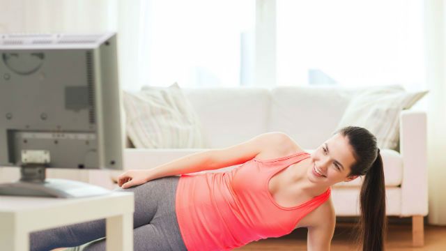 watching tv and working out