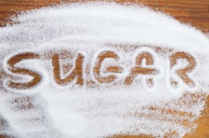 The word sugar written