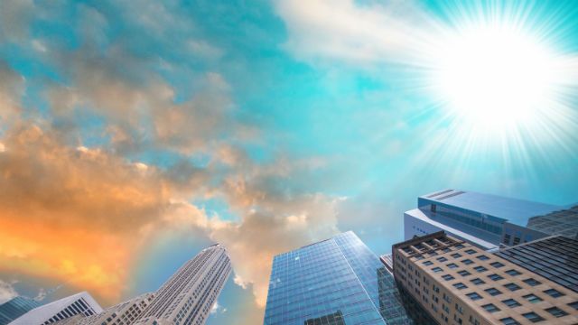 Hi-Rise Skyscrapers with sunset sky