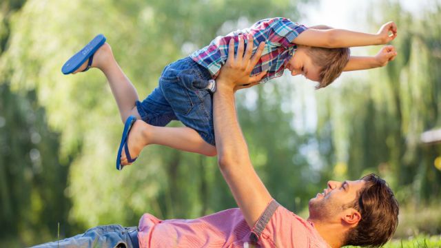 happy father and son