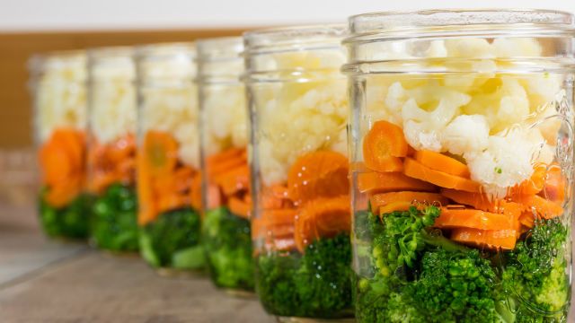 Jars of cut vegetables for canning