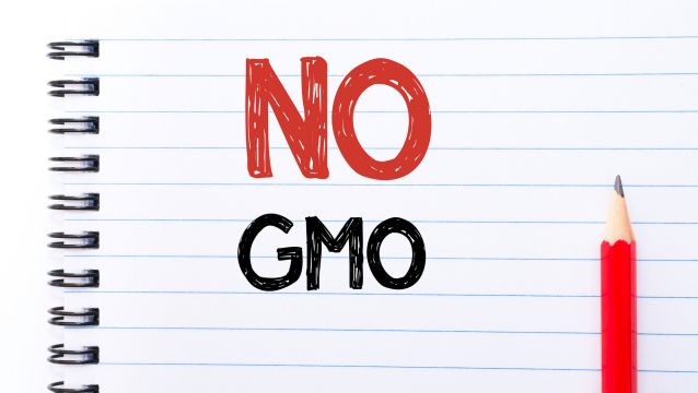 NO GMO Text written on notebook page