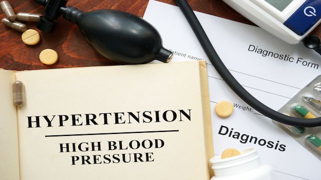 High blood pressure hypertension written on a book. Medical concept.