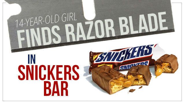 14YearOld Girl Finds Razor Blade in Snickers Bar
