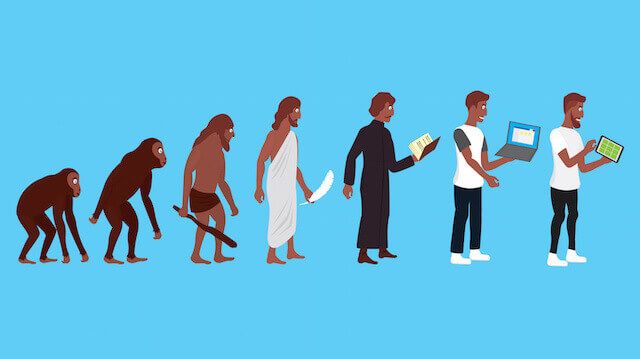 Illustration of human and technic evolution in color