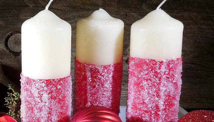 Festive Painted Christmas Candles Covered with Epsom Salts Photo 8