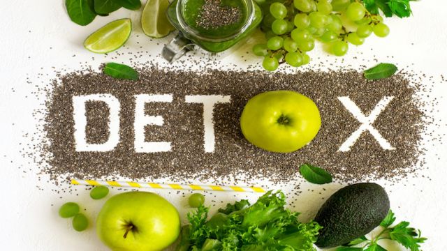 Word detox is made from chia seeds. Green smoothies and ingredie