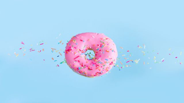 flying doughnuts on blue