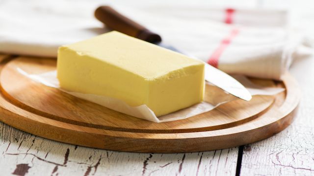 Butter block on wooden board