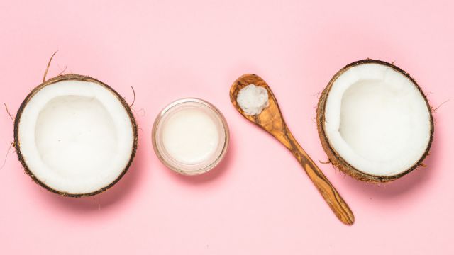 Coconut oil, natural cosmetic top view.