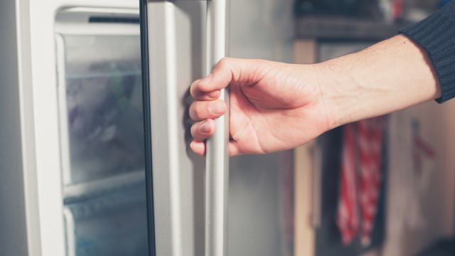 Hand opening freezer door