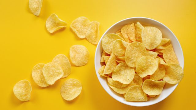 Close-Up Of Potato Chips or Crisps In Bowl