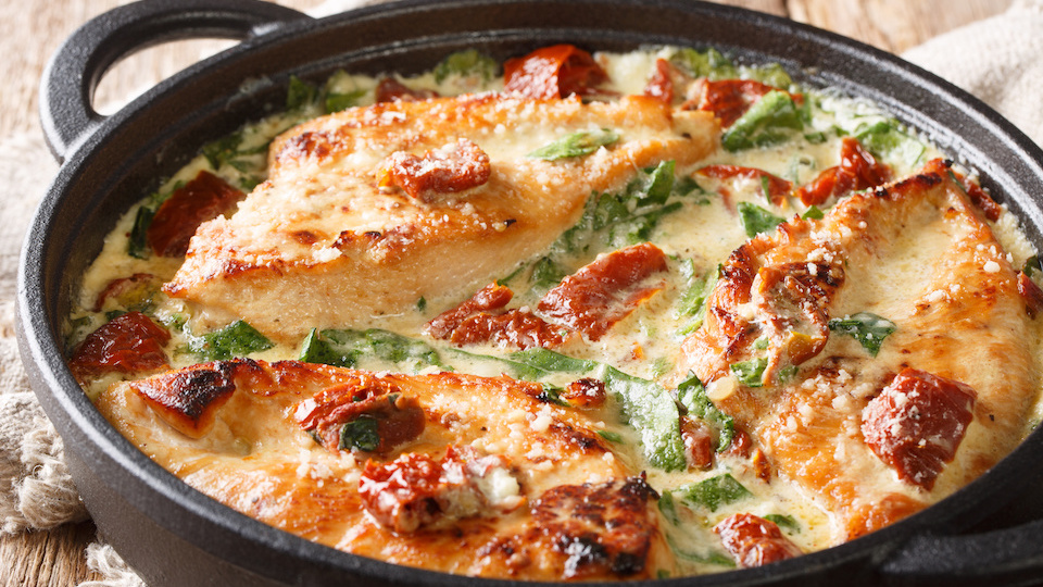 Italian chicken breast with sundried tomatoes and spinach in cheese