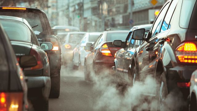 strong car traffic jams in the city