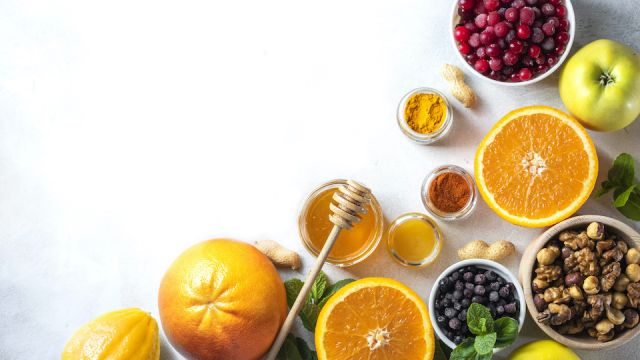 Healthy products for Immunity boosting. Revention and treatment of colds with vitamin C. Veggie or vegan food.